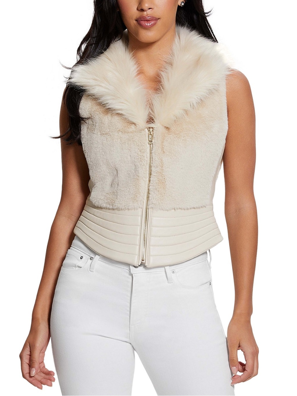 Guess Burgundy Faux Fur & Quilted Vest